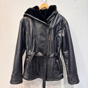 Wilsons Leather Genievive Belted Hoodie Faux Fur Jacket Women’s Size Medium